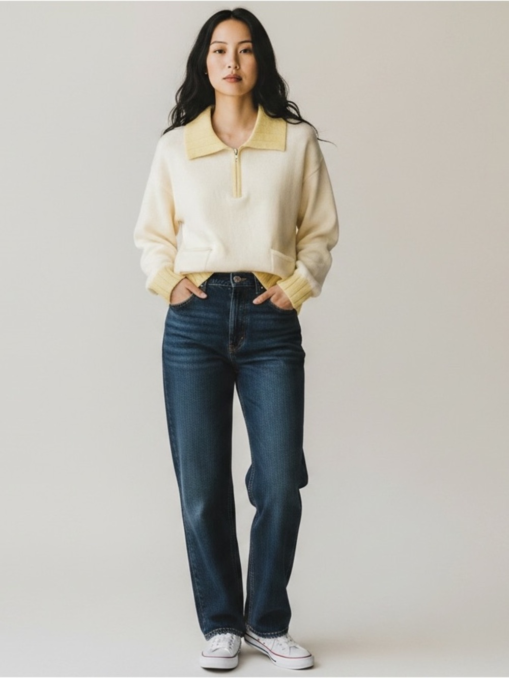 Papermoon Yellow and Cream Polo Sweater